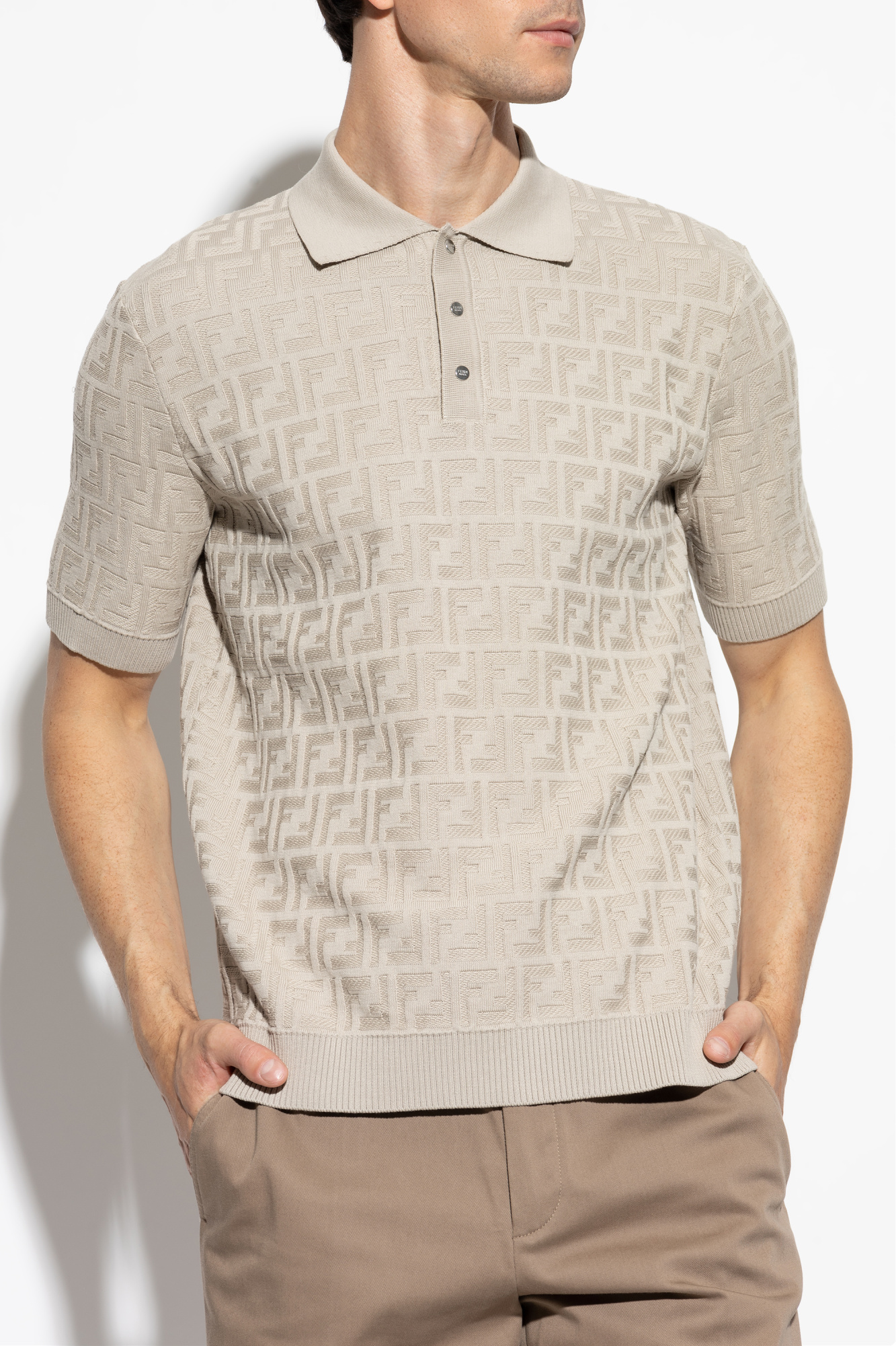 Tシャツ・カットソー FENDI SS25 FF COTTON KNIT POLO SHIRT (FZC410 AUW0F0B9Y) Grey Polo with monogram Fendi - Vitkac Italy